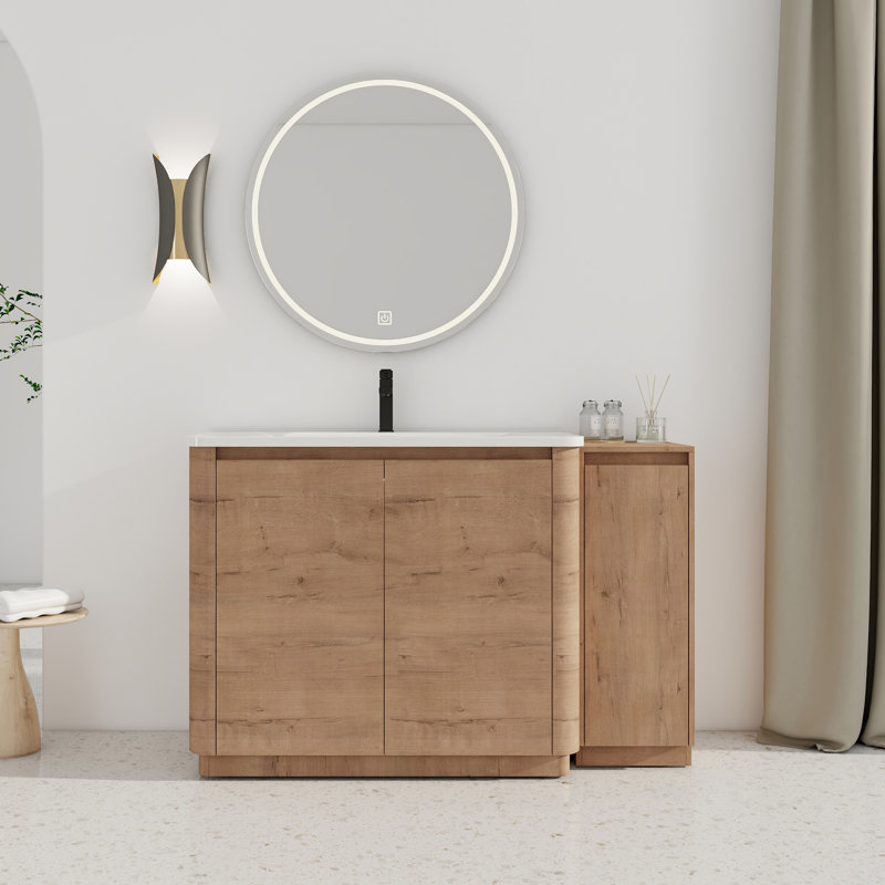 Meuble-lavabo autoportant de 52 po avec lavabo en céramique blanche et 1 petite armoire de rangement