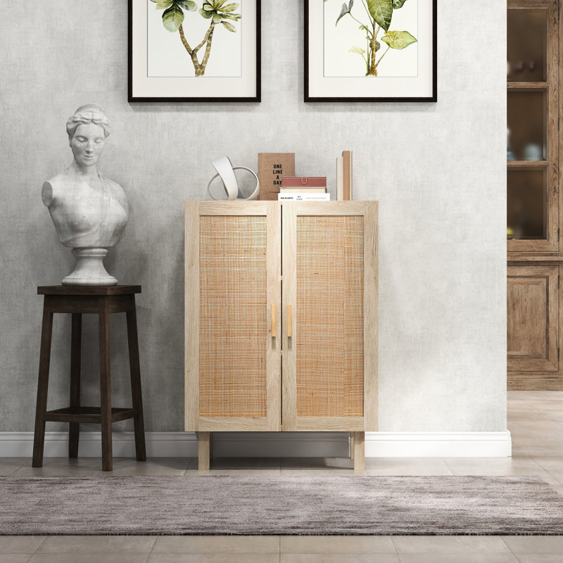 Armoire de bar Natural Console, 2 portes, tablettes réglables pour une utilisation polyvalente