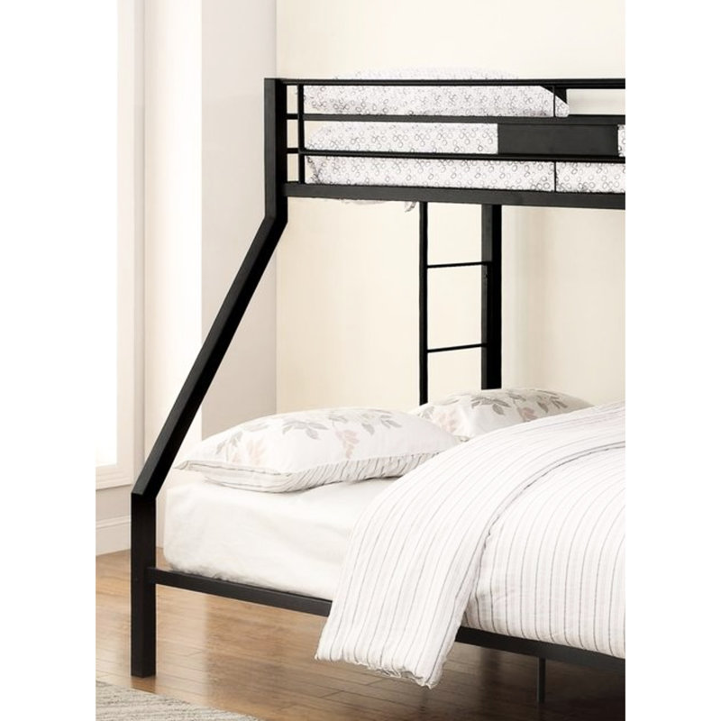 Lit superposé en métal noir sablé pour lit simple TG / grand lit avec barrière de sécurité et lit solide