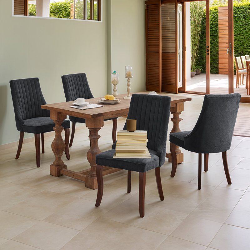 Ensemble de 4 chaises de salle à manger rembourrées en lin Modern Simplicity, Gris