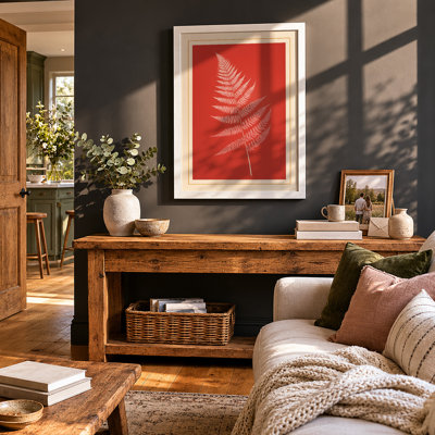 Cream Fern On Red Botanical - Print
