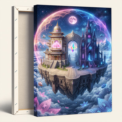 Fantasy Castle Canvas Wall Art Oil Painting Print Set Of 1