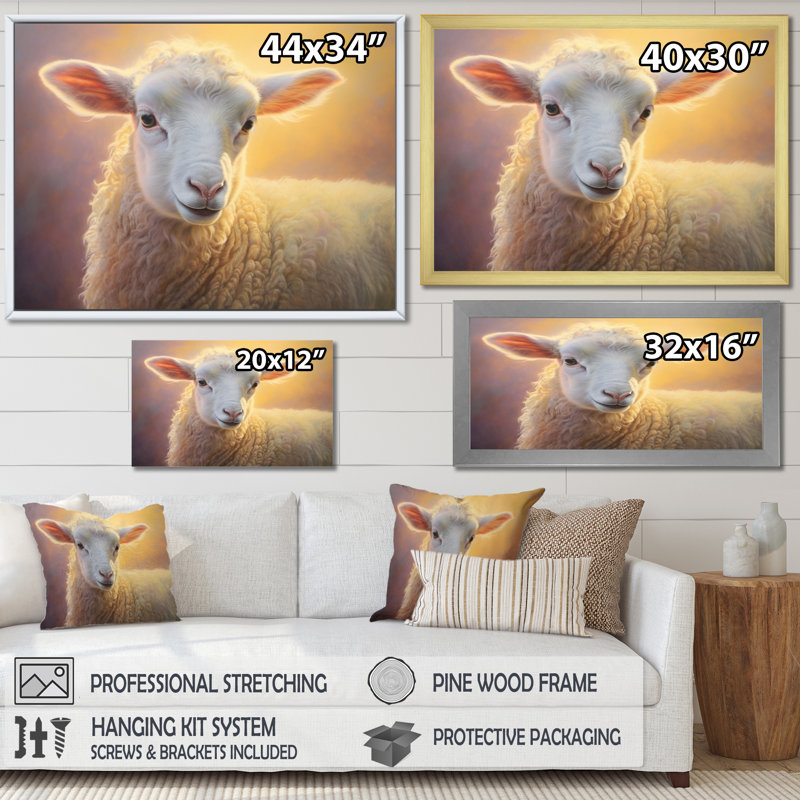 Sheep Pastel Portrait, reproduction d'art sur toile, Cadre simple blanc, H 34 po x l 44 po x P 1,5 po