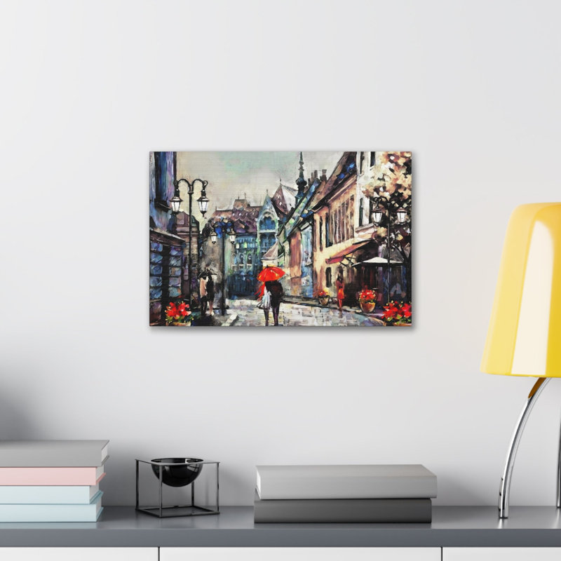 Vue de Paris, Paris, couple avec un parasol rouge, toile de France à couper le souffle, ville française, H 12 po x l 18 po