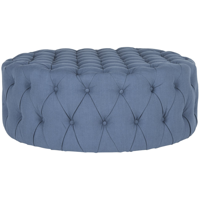 Trafford 99cm Wide Tufted Round Solid Colour Cocktail Ottoman, Navy