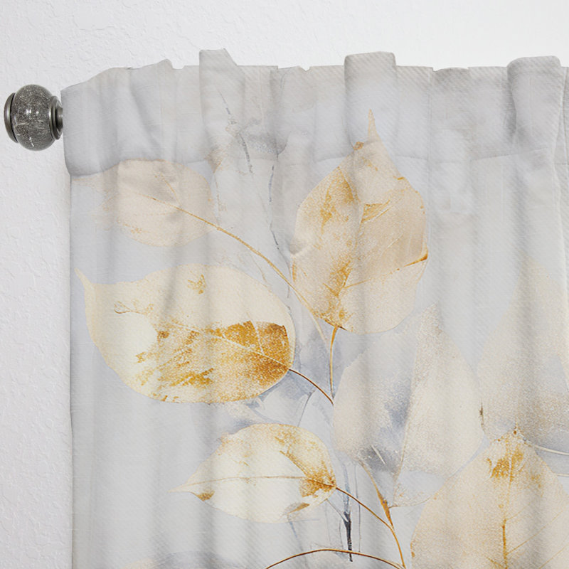 Gold Minimalism Leaves Collage II - Leaves Curtain - Velvet Room Darkening Floral Curtain - 1 Panels, 52" W x 84" L