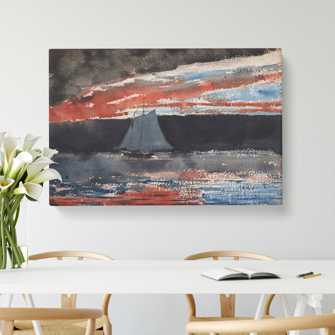 Schooner At Sunset by Winslow Homer - Wrapped Canvas Painting