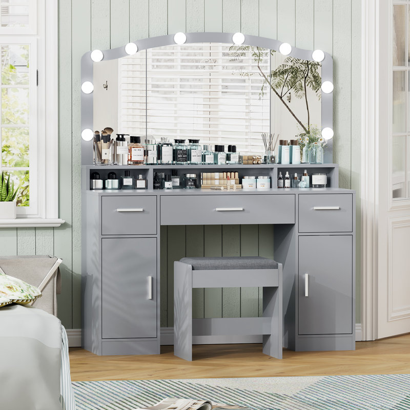 Ensemble coiffeuse et tabouret Areena, gris