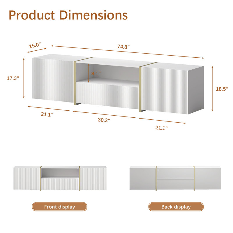 Modern TV Stand with  LED Lights, White Entertainment Center with Storage, Fits Tvs Up To 80 Inches