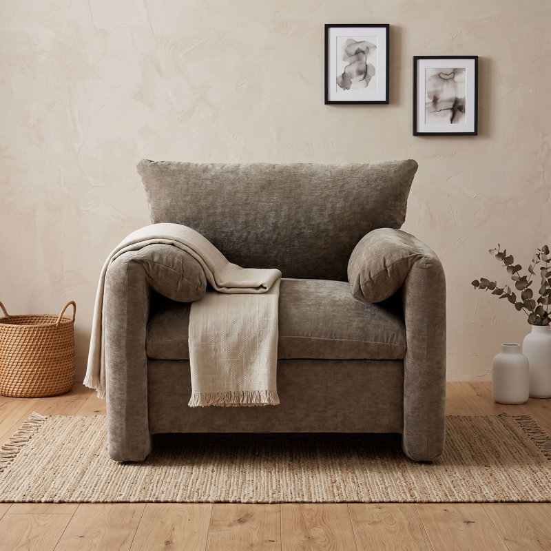 Fauteuil en chenille moderne avec dossier, larges accoudoirs moelleux et rembourrage en mousse haute densité, Green