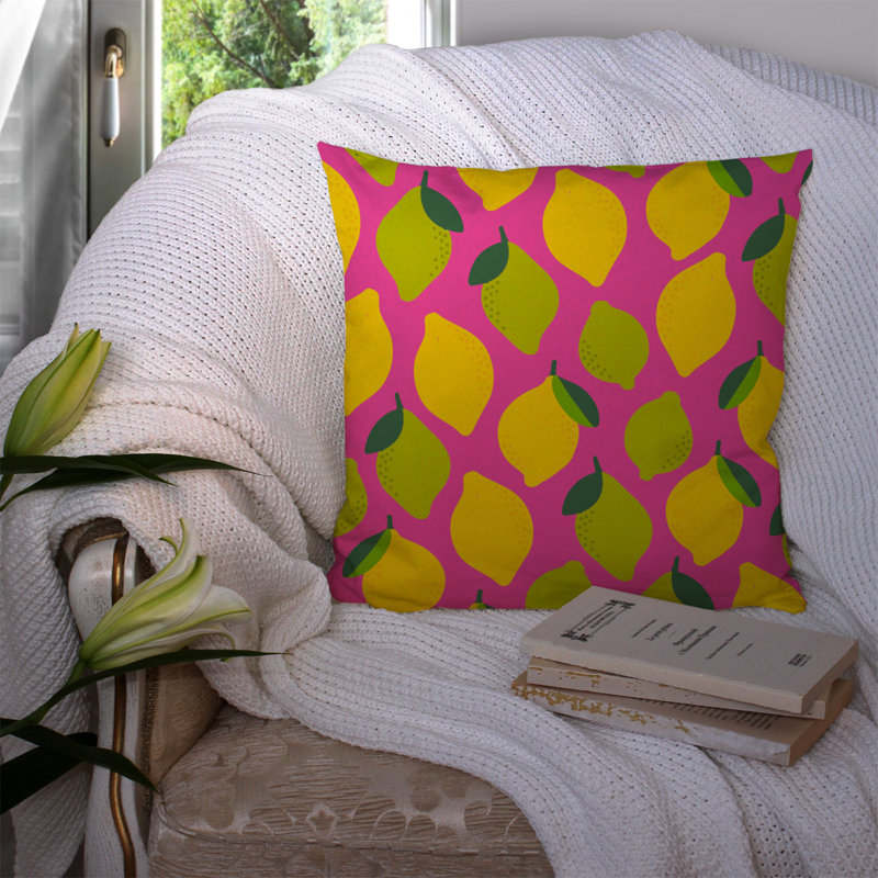 Coussin intérieur / extérieur Lemons and Limes, Rose / Jaune, 14 po x 14 po