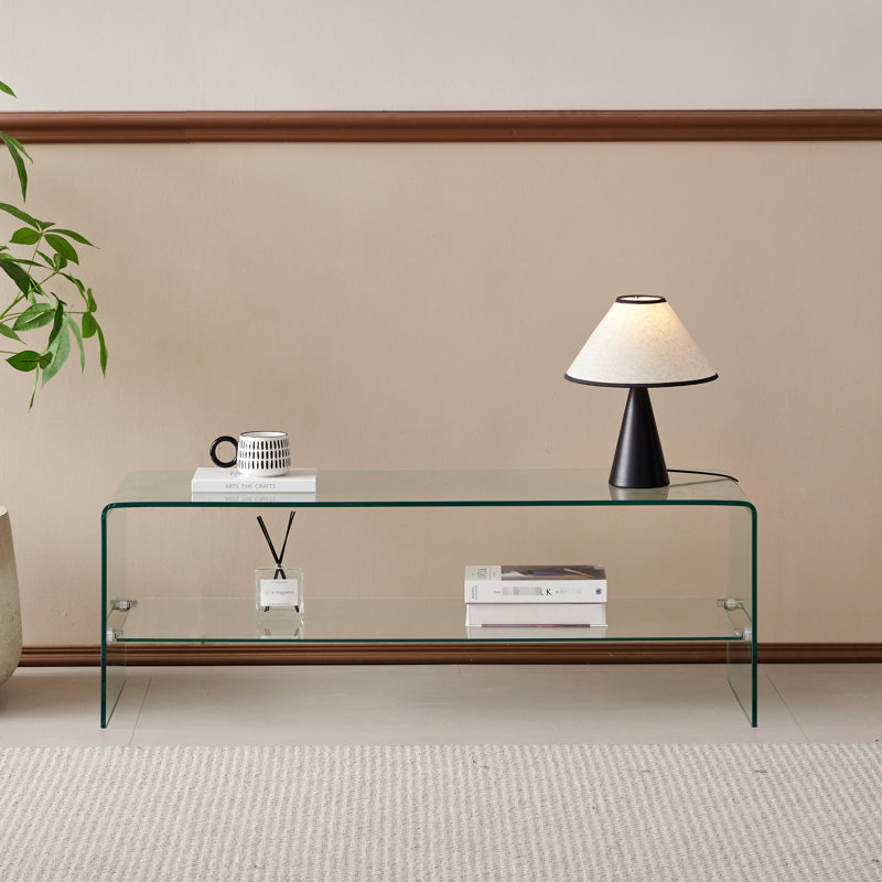 Console de télévision, meuble télé en verre transparent, meuble télé en verre trempé transparent