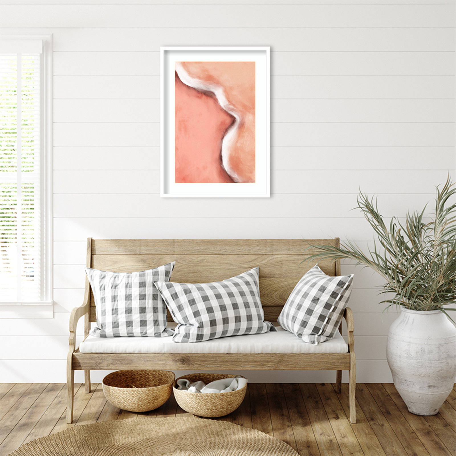 Peachy Wave by Treechild Wood Framed Wall Art Print, White, 33" H x 24" W