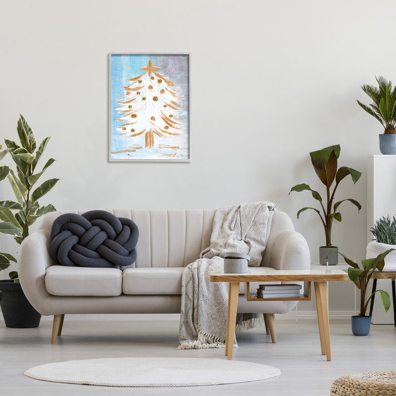 Festive Christmas Tree Contemporary Winter Snow Forest by Robin Maria - Painting on Canvas, Farmhouse Grey Framed Giclee