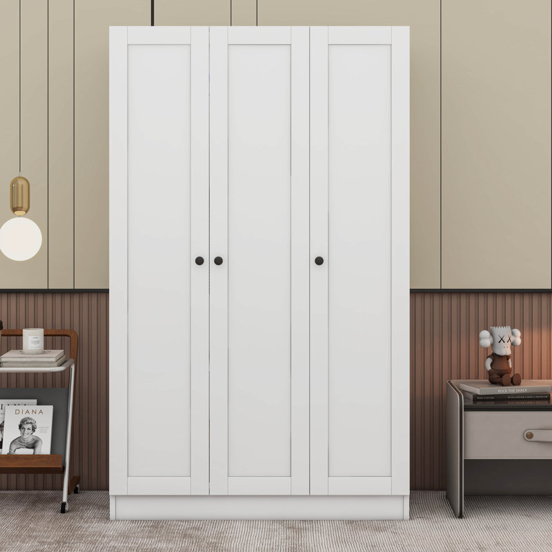 Armoire haute autoportante Vanzandt avec 3 portes et tablettes, Blanc