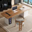 Bureau rectangulaire brun et blanc en bois massif avec 3 tiroirs-1820391856