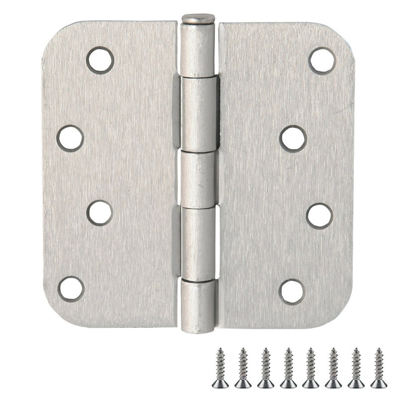 Charnière de porte 4 po, rayon 5/8 po, paquet de 3, Nickel satiné