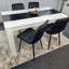 Dining Table Wooden White And Black Table Tufted Velvet Grey Or Black Chairs Set-421458908