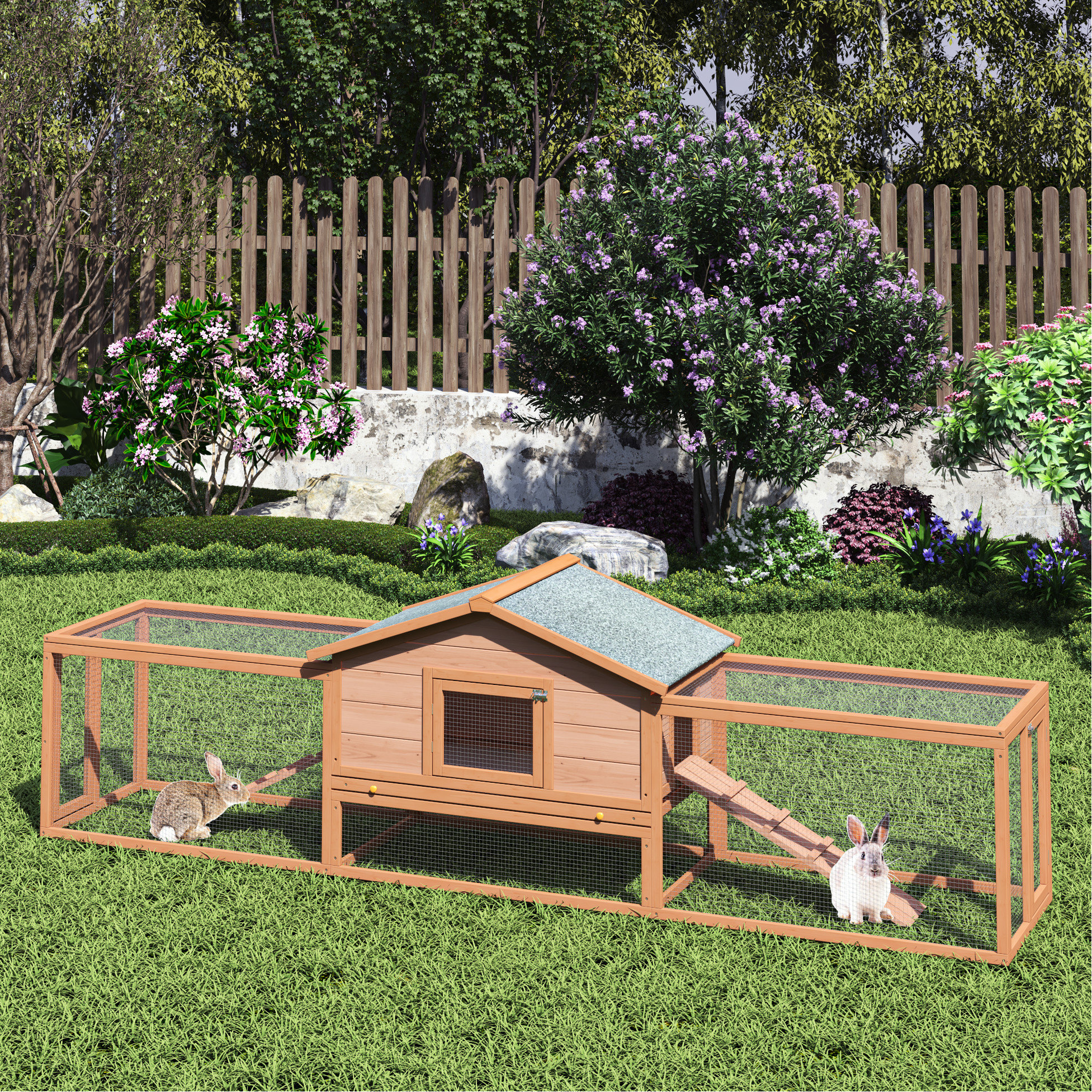 August Grove Large Wooden Rabbit House With Waterproof Roof, Pull-Out ...
