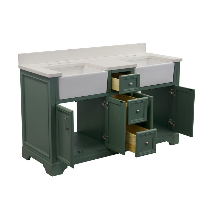 Emiliano 60'' Double Bathroom Vanity with Top, Sage Green, Quartz