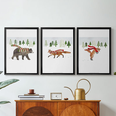 Woodland Christmas I -Custom Framed Wrapped Gallery Canvas - 3 Pieces
