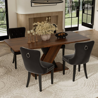 5 Pieces Modern Farmhouse Rectangle Dining Set with Mid-century High-end Tufted Dining Chair Set for 4
