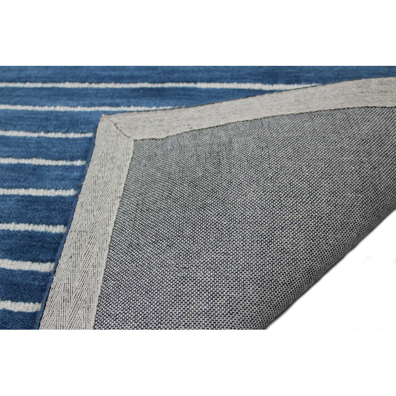 Azure Stripe Handmade Wool Rectangular Area Rug 3'6" x 5'6"