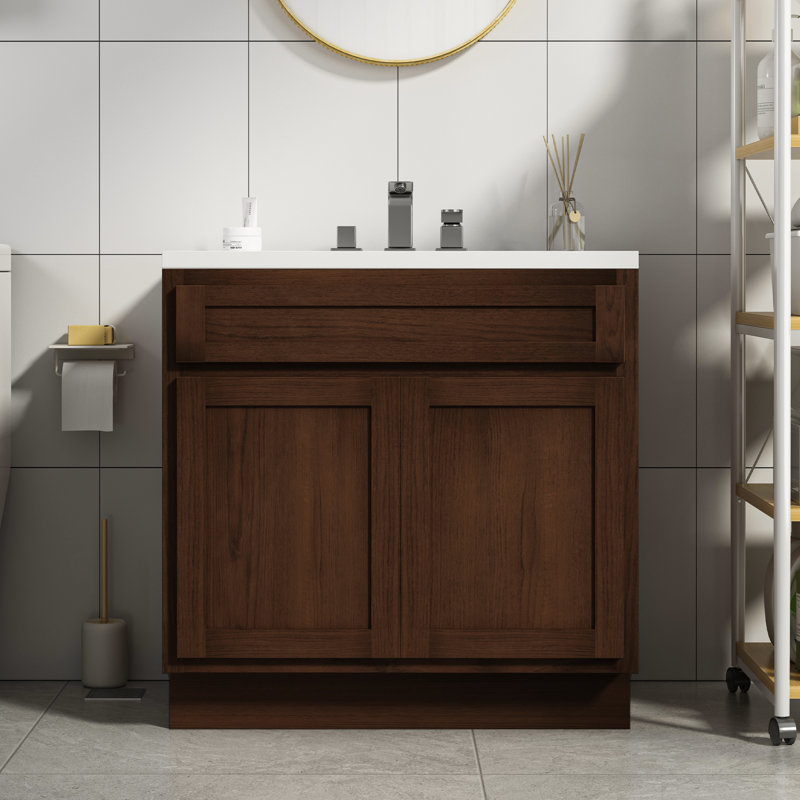 White Shaker Style 36" Engineered Wood Vanity Cabinet