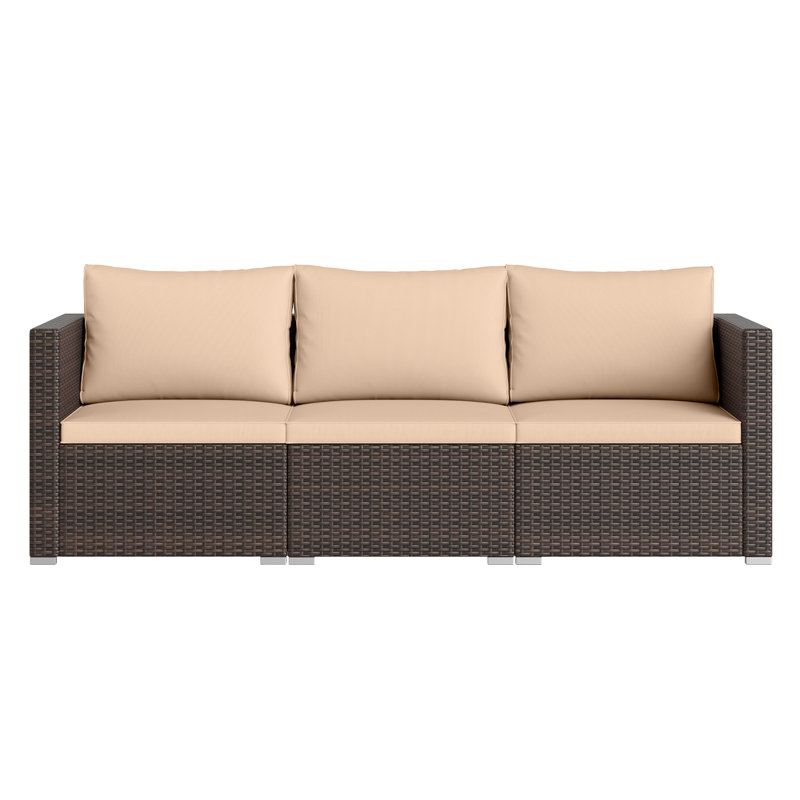 3-Piece Outdoor Patio Sectional Sofa Set With Cushions, Beige, Beige, Brown