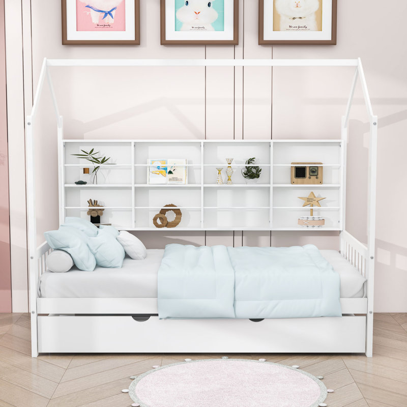 Lit gigogne en bois avec tablette Kayenta, Blanc, Simple