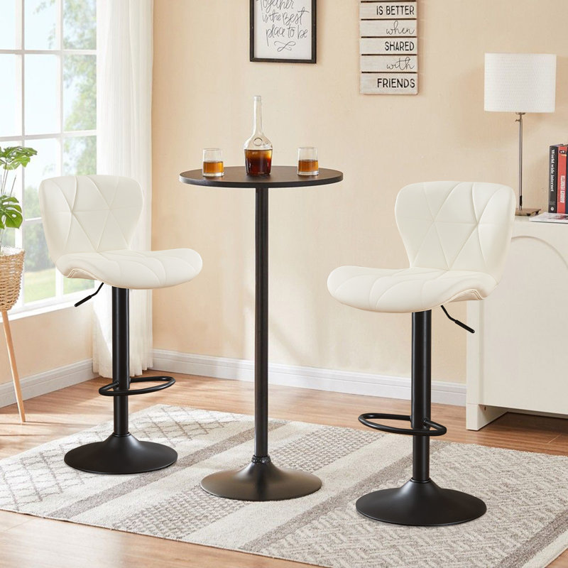 Swivel Adjustable Height Modern Bar Stools with Metal Frame, Beige