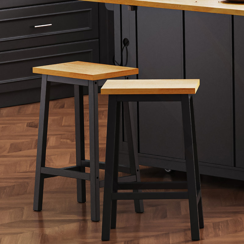 Tabourets de bar en bois massif (pas cher en fer), ensemble de 2 chaises de bar de 25,6 po de hauteur, tabourets de comptoir de cuisine avec repose-pieds, tabourets de ferme pour la salle à manger, cuisine, comptoir, noir