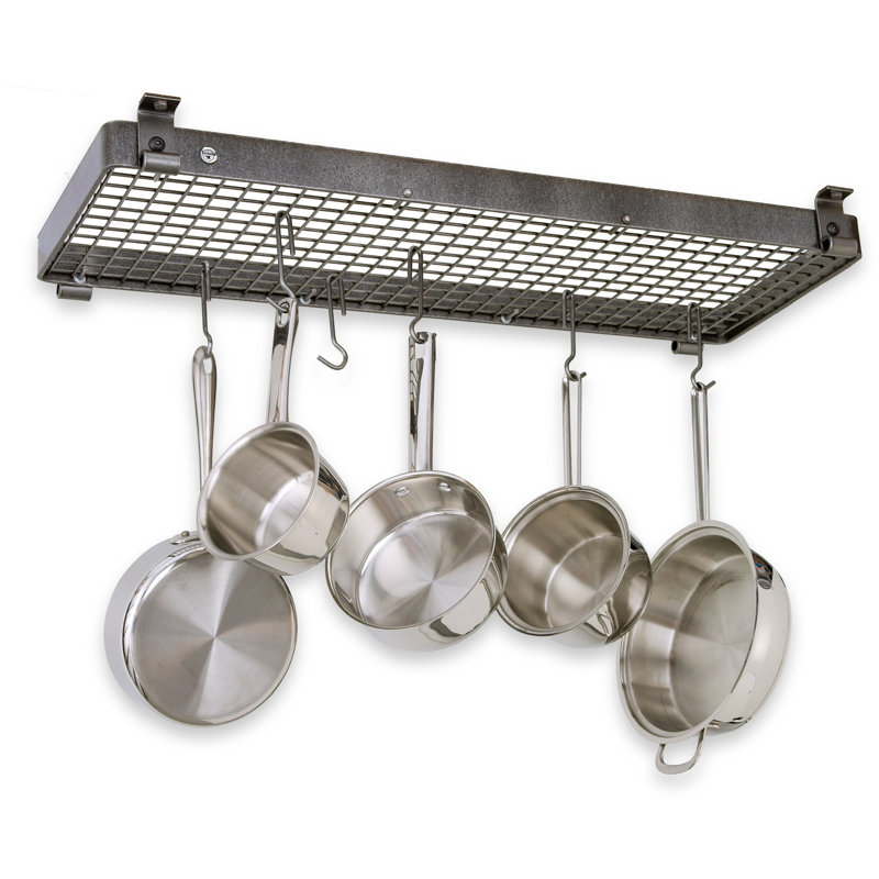 Handcrafted Rectangle Flush Mounted Ceiling Rack Hammered Steel, 5.5" H x 36" W x 12.5" D