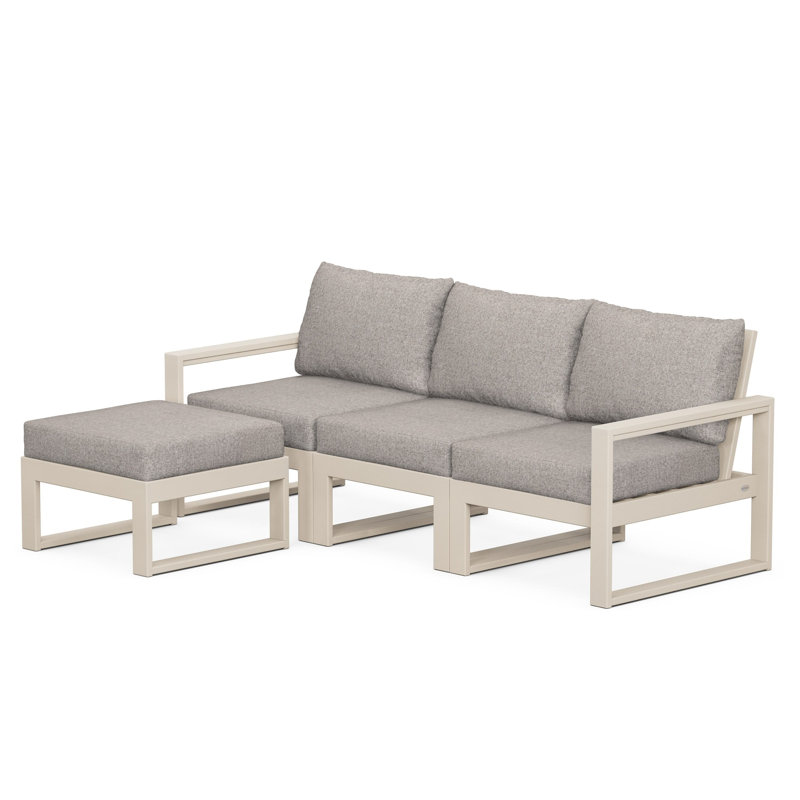 POLYWOOD EDGE Modular Deep Seating Set with Ottoman, Weathered Tweed, Sand