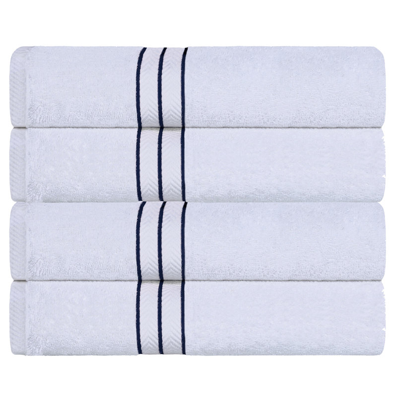 Josann Turkish Cotton Ultra-Plush Solid 4 Piece Bath Towel Set, Navy Blue