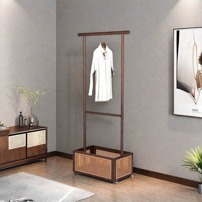 Coat Rack Divided Storage Wheels Basket
