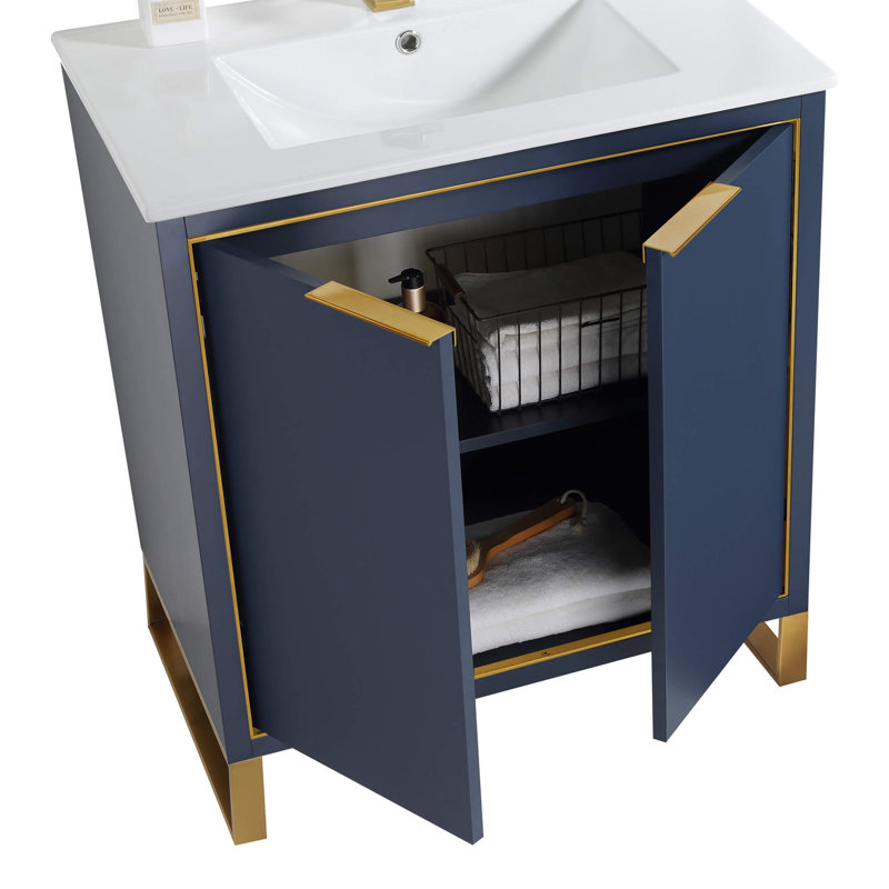 Ensemble de meuble-lavabo simple 30 po, Laiton satiné, Bleu marine