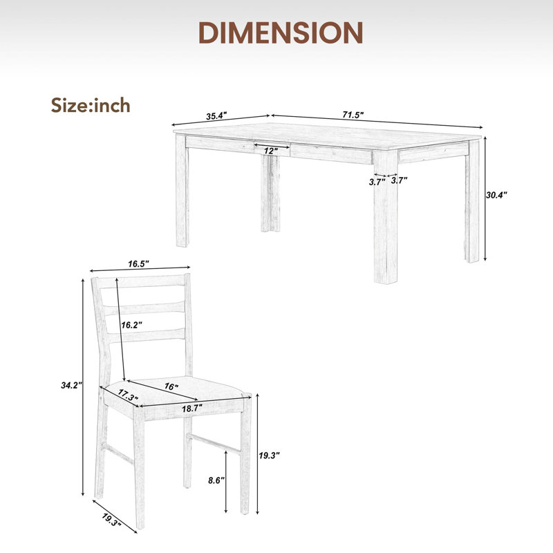 Ensemble repas pour 6 personnes, Brun, Chêne
