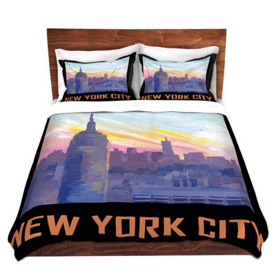 Ensemble de housse de couette simple DiaNoche en microfibre par Markus Bleichner - affiche rétro de New York