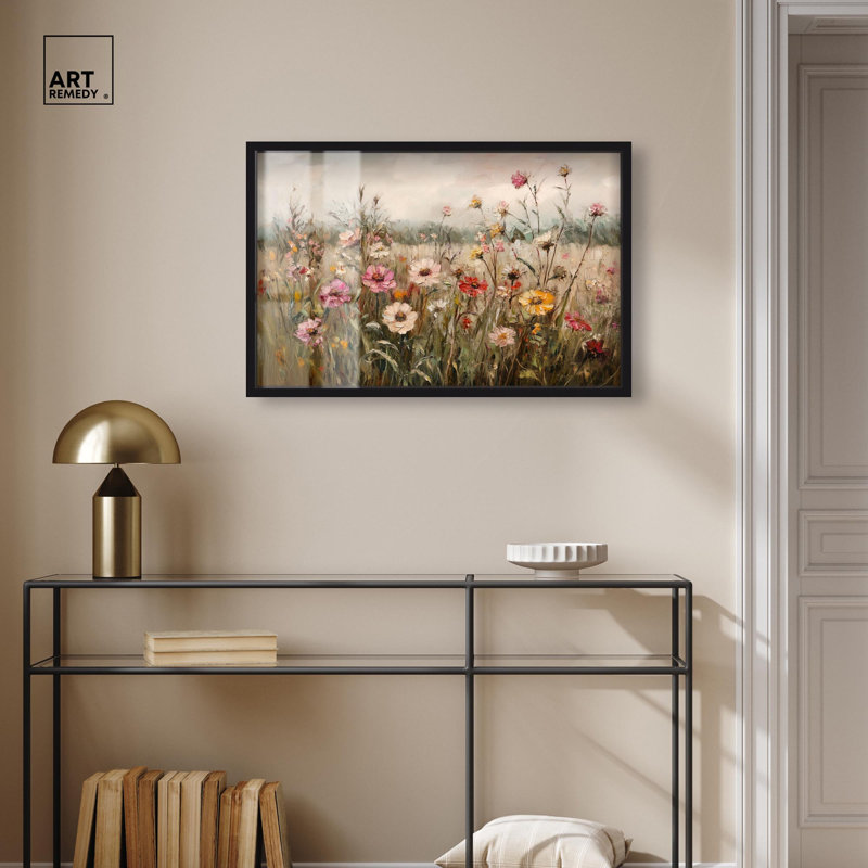 Art mural rétro «Blooms I Shadowbox» par Art Remedy, H 21 po x l 31 po, Noir