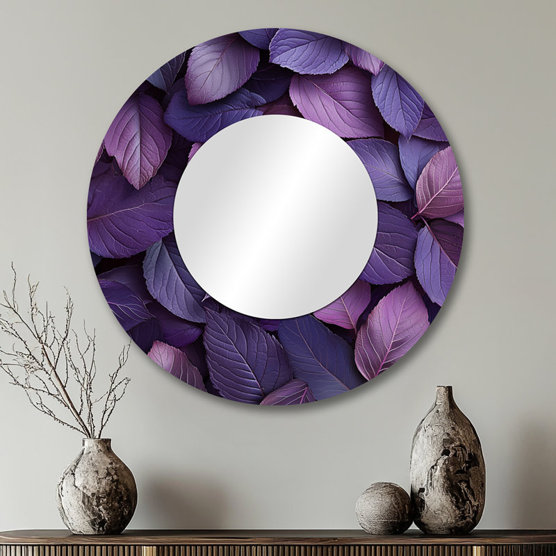 Plum Leaves Evening Collage I - décoration murale miroir floral - imprimé sur métal, 29 po x 29 po