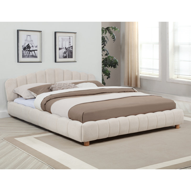 Adelaide Low Profile Arched Padded Queen Platform Bed, Cream