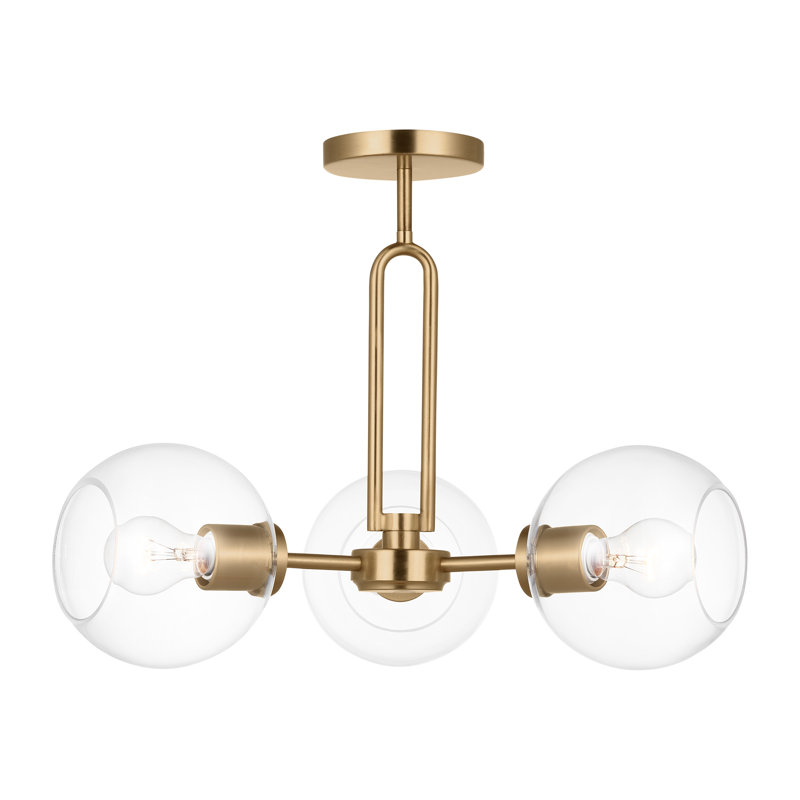 Plafonnier semi-encastré 3 lumières 22 po Herma, Laiton satiné