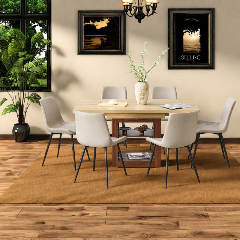 Ensembles de table de salle à manger extensible avec rangement, bois aggloméré, style moderne pour les salles à manger
