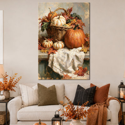 Fall Wall Art, Pumpkin Wall Art Canvas With Warm Autumn Colors, Fall Pictures Wall Decor For Farmhouse Or Entryway, Fall Canvas Wall Art For Everyday Home Spaces, 32×48 in