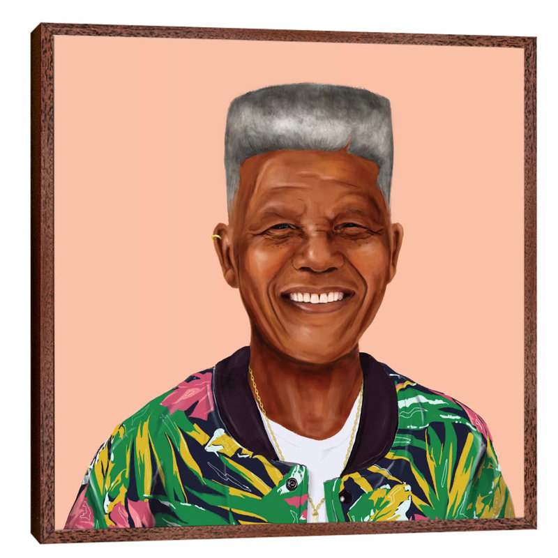 Nelson Mandela by Amit Shimoni - Print on Canvas, 93.98 cm H x 93.98 cm W, Brown Framed
