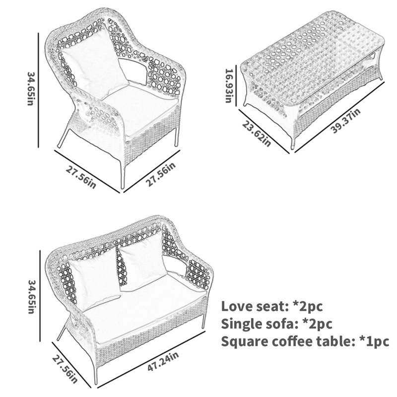 Ensemble de conversation d'extérieur pour 6 personnes avec coussins Cherysse