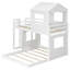 Lit superposé simple en bois sur lit double, lit mezzanine avec maisonnette, maison de campagne, échelle et garde-corps, blanc
