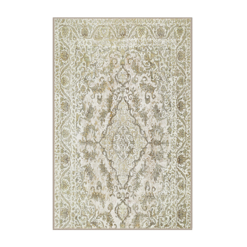 Tapis traditionnel gris / blanc Greaves, Rectangle 3 pi x 5 pi