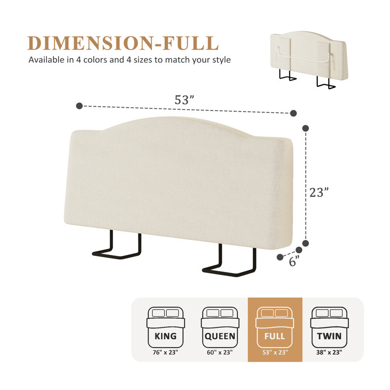 Upholstered Linen Headboard with Adjustable Height, Beige, Full